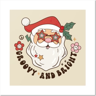 Funny Retro Groovy and Bright Santa Claus Christmas Posters and Art